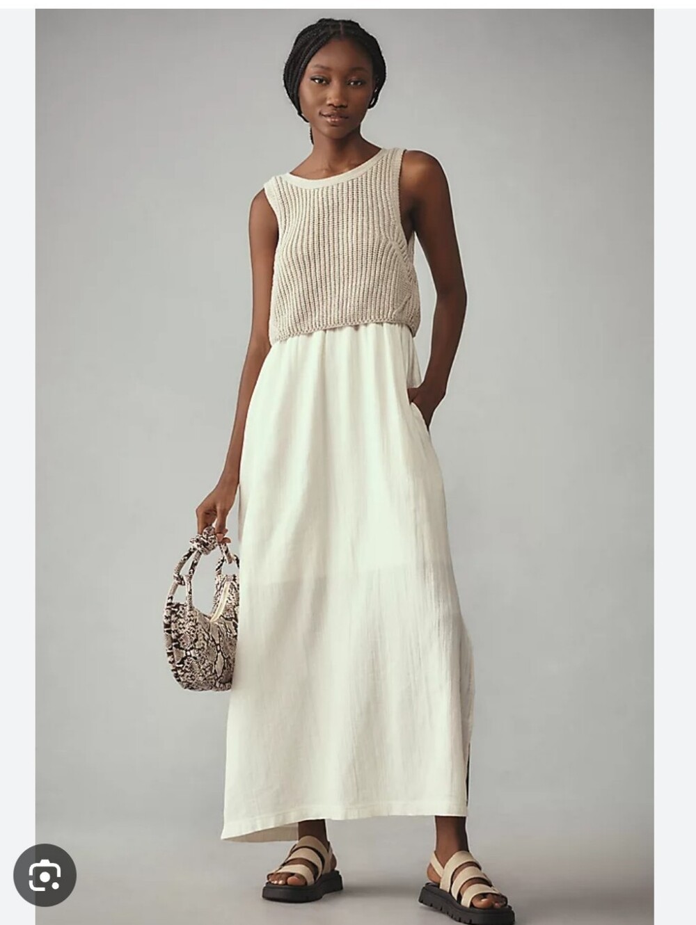 By Anthropologie Sleeveless Sweater Twofer Maxi Dress Size Large With Flaws